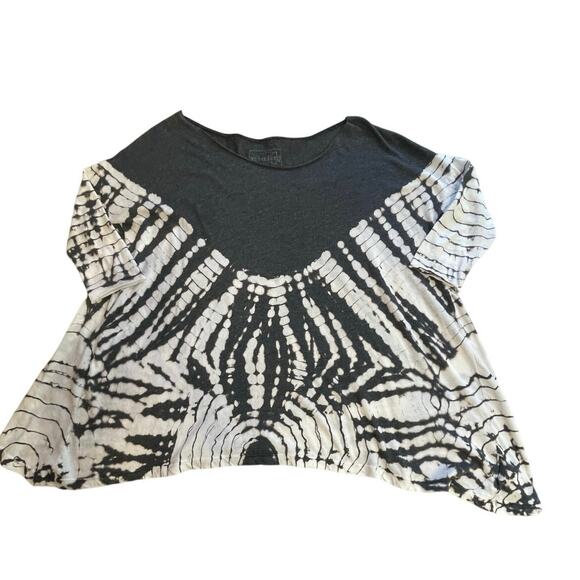 Free People We The Free 3/4 Sleeve Gray & White Tie Dye Relaxed Fit Tee Size XS - Picture 4 of 9